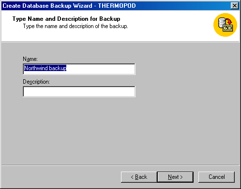  Окно Type Name and Description for Backup (Ввод имени и описания для резервной копии)
