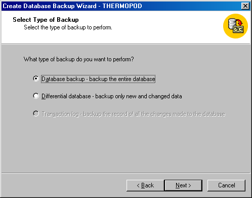 Окно Select Type of Backup