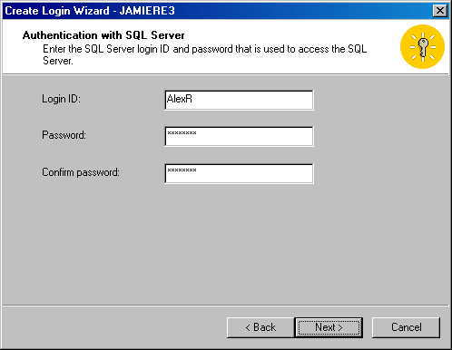 Окно Authentication with SQL Server (Аутентификация с помощью Windows)