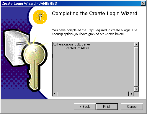 Окно Completing the Create Login Wizard (Завершение работы мастера)
