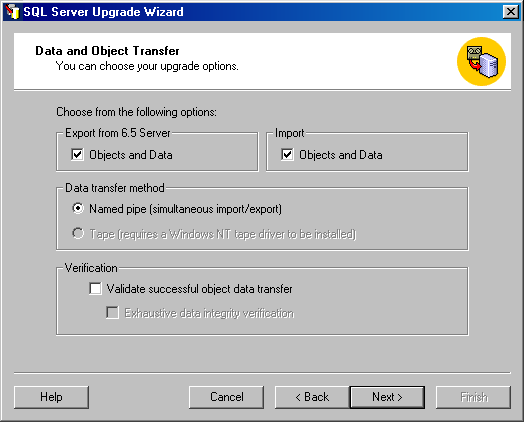 Экран Data and Object Transfer (Перенос данных и объектов)
