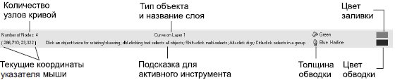 Строка состояния при выделенном объекте