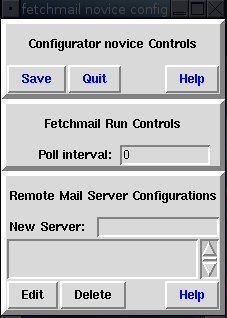 Окно конфигуратора fetchmail для новичков