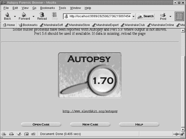 Основной экран Autopsy Forensic Browser