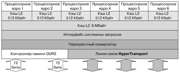 Структура шестиядерного процессора Opteron