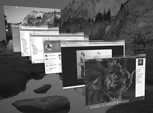 Пример трехмерного графического интерфейса Aero Windows Vista