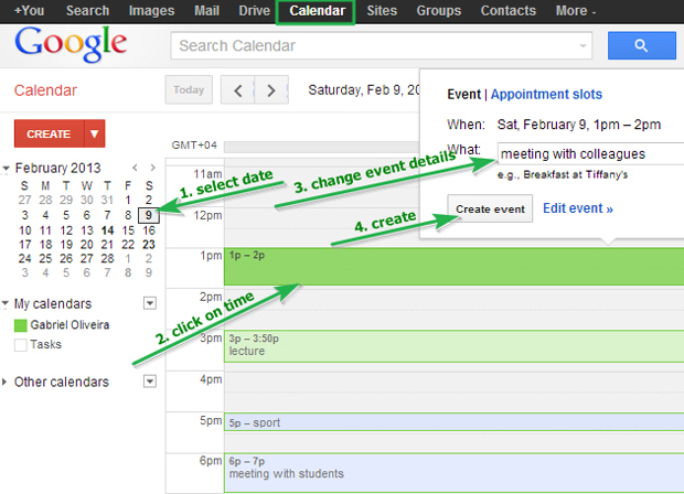 Создание события в календаре Google