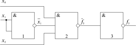 Схема формирования сигнала на выходе 5 трехвходового дешифратора