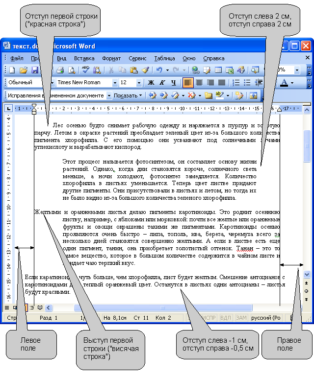 Отступы между абзацами word курсовая