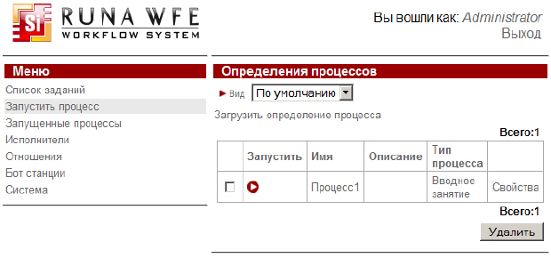 Бизнес-процесс загружен на RunaWFE сервер