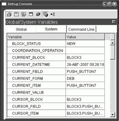 Окно "Global/System Variables"