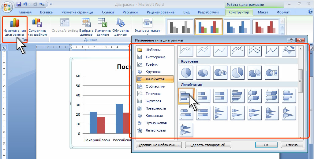 Как изменить тип уже созданной диаграммы
