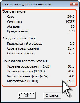 Статистика удобочитаемости