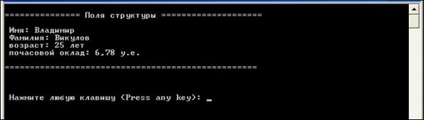 Пример вывода полей структуры на консоль
