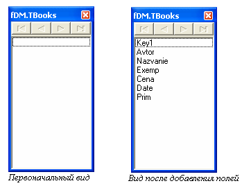 Окно редактора полей компонента Table