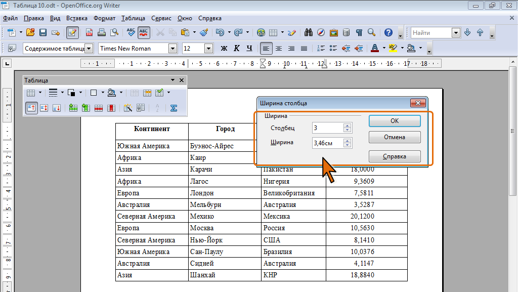 Редактирование таблиц. Высоту столбца таблицы в OPENOFFICE. Как развернуть таблицу в OPENOFFICE. Таблица линукс. Как повернуть таблицу в OPENOFFICE.