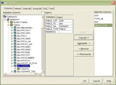 Диалог SQL Builder для формирования SQL-оператора