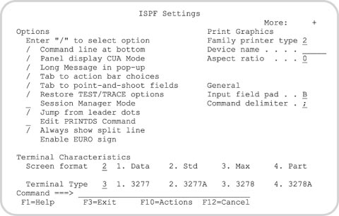 Панель настройки ISPF как пример панели ввода
