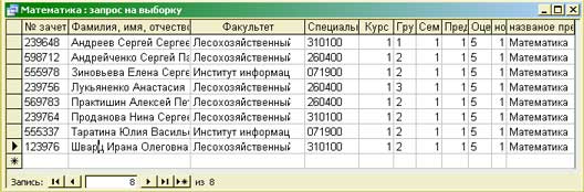 Результаты выполнения запроса