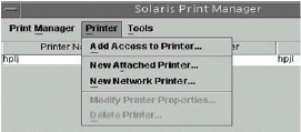 Главное меню Solaris Print Manager