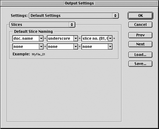 Output Settings – это фактически четыре диалоговых окна