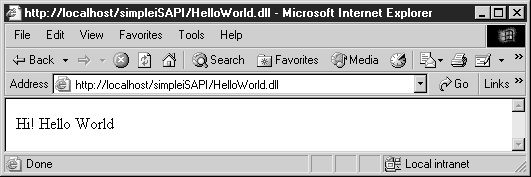 Выполнение расширения ISAPI HelloWorld