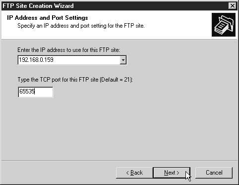 Окно IP Address And Port Settings (Настройка IP-адреса и порта)