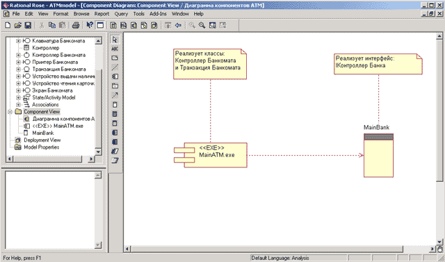 Диаграмма компонентов после добавления отношения зависимости между компонентами MainATM.exe и MainBank