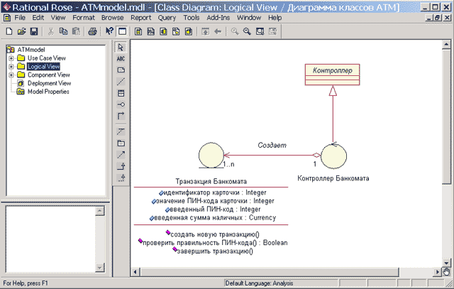 Диаграмма классов модели банкомата после добавления на неё отношения обобщения