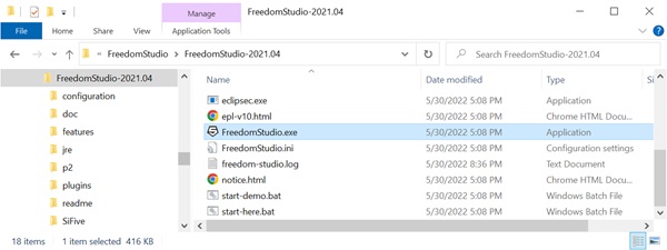 Исполняемый файл Freedom Studio в Windows 10