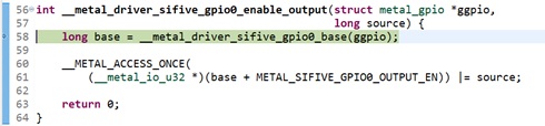 Функция __metal_driver_sifive_gpio0_enable_output() при пошаговом выполнении 