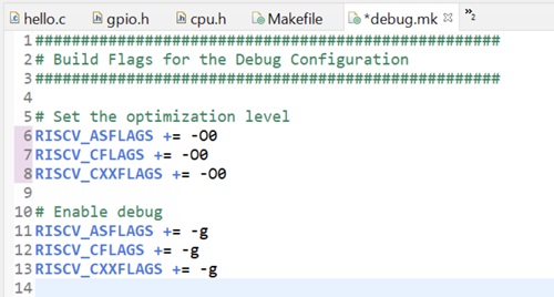 Изменение уровня оптимизации в debug.mk 