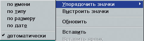 Дополнительный список "выполз" влево от контекстного меню, т.к. на Рабочем столе не хватило места справа