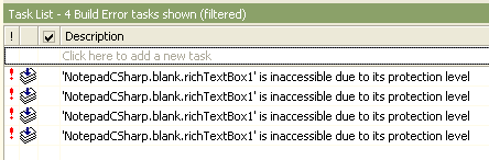 Список ошибок — NotepadCSharp.blank.richTextBox1 недоступен из-за своего уровня защиты
