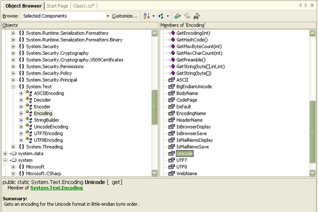  Пространство имен System.Text.Encoding в окне Object Browser