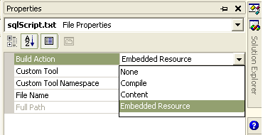 Свойство Build Action для файла sqlScript.txt