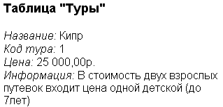  Теперь сначала выводится название тура, а затем код 