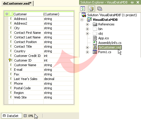  XSD-схема dsCustomer.xsd в проекте VisualDataMDB