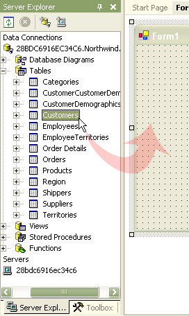  Перемещение таблицы "Customers" на форму 