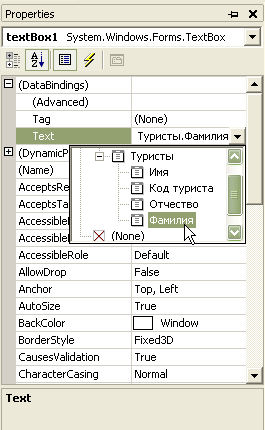 Связывание элемента textBox с данными