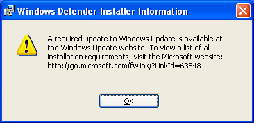 Сообщение о необходимости обновить службу Windows Update
