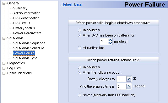 Параметры "Power Failure"