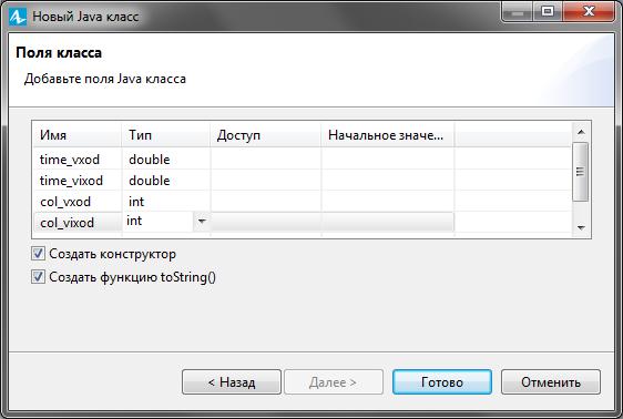 Вторая страница Мастера создания Новый Java класс