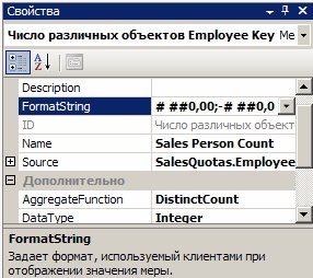  Свойства меры "Число различных объектов EmployeeKey"