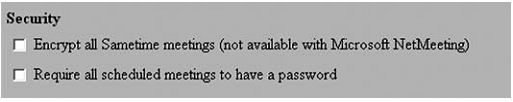 Опции безопасности Sametime Server Meeting Services