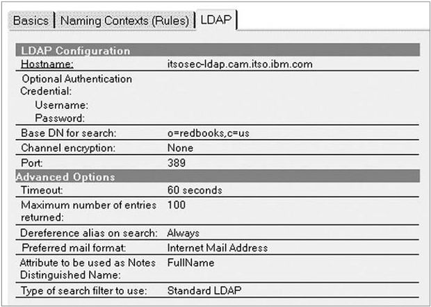 Domino Server Directory Assistance – вкладка LDAP