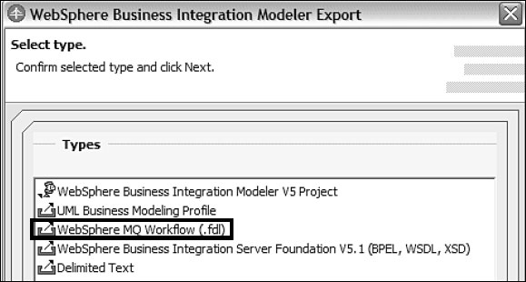 Мастер экспорта в WebSphere Business Integration Modeler