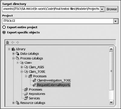 Мастер экспорта WebSphere Business Integration Modeler - шаг 2