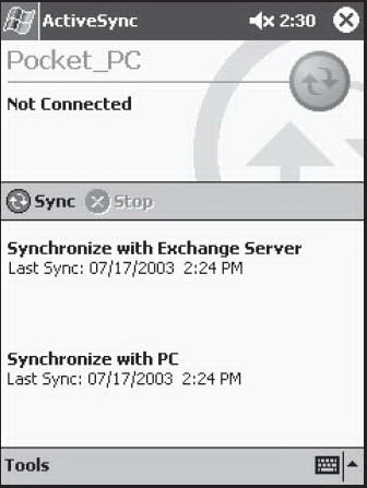 ActiveSync для Pocket PC 2002