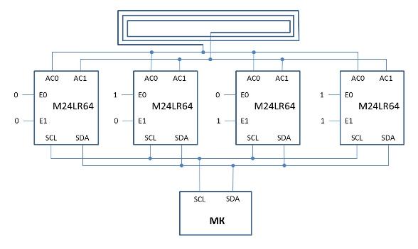 Объединение M24LR64-R для увеличения суммарного объема памяти